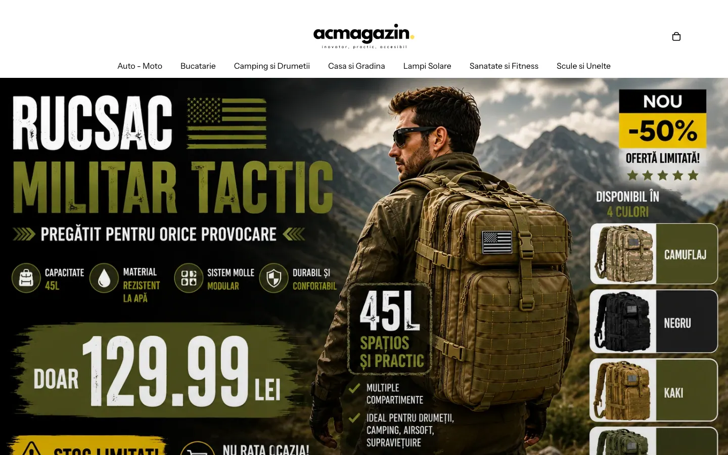 Captură de ecran a site-ului AC Magazin, pagina principală
