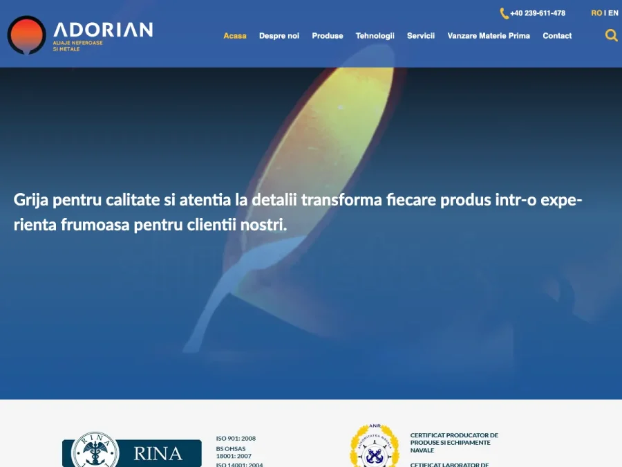 Captură de ecran a site-ului Adorian, pagina principală