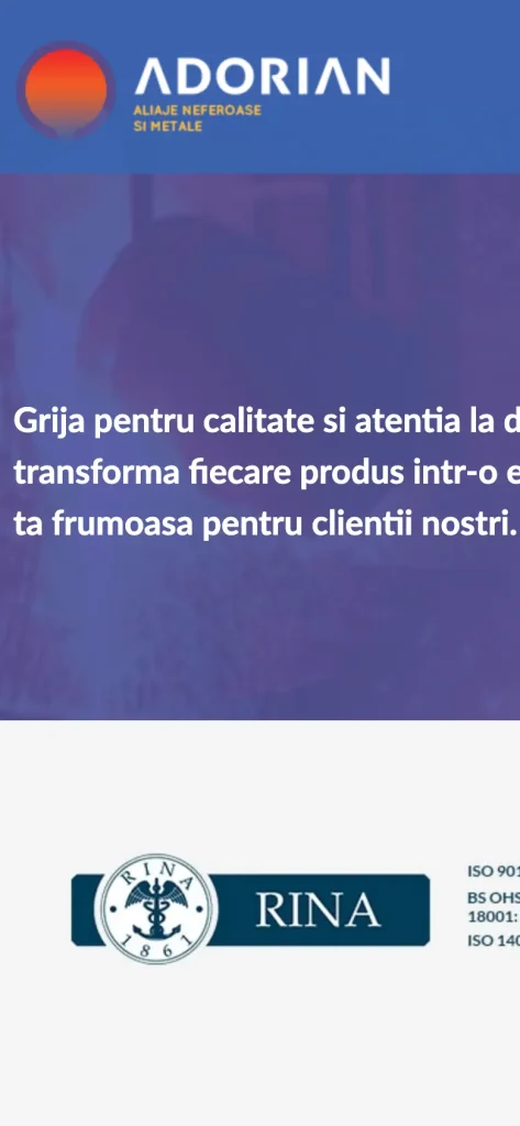 Captură de ecran a site-ului Adorian, versiunea pentru telefon