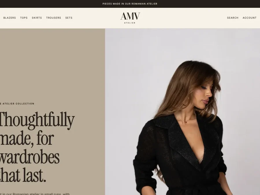 Captură de ecran a site-ului AMV Atelier, pagina principală