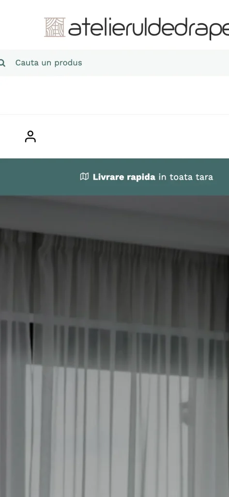 Captură de ecran a site-ului Atelierul de Draperii, versiunea pentru telefon