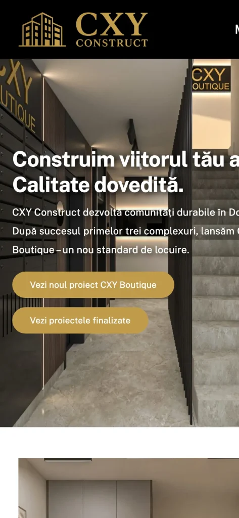 Captură de ecran a site-ului CXY Construct, versiunea pentru telefon