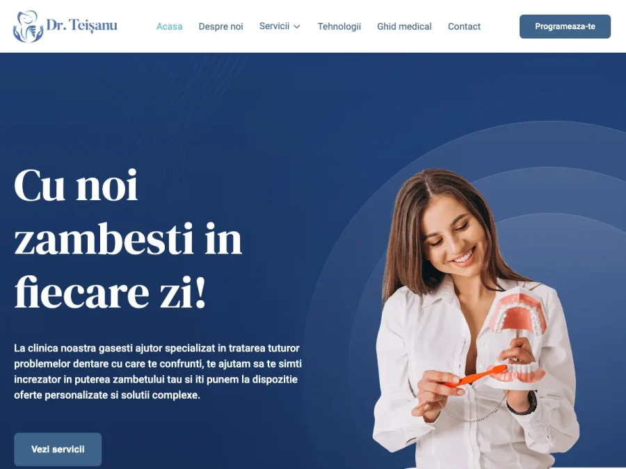 Captură de ecran a site-ului Clinica Doctor Teișanu, pagina principală