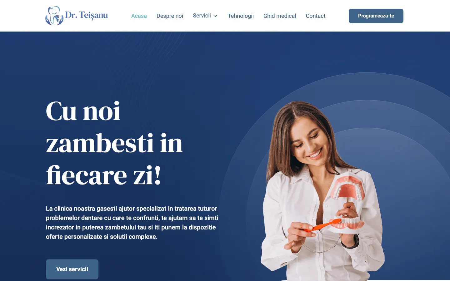 Captură de ecran a site-ului Clinica Doctor Teișanu, pagina principală
