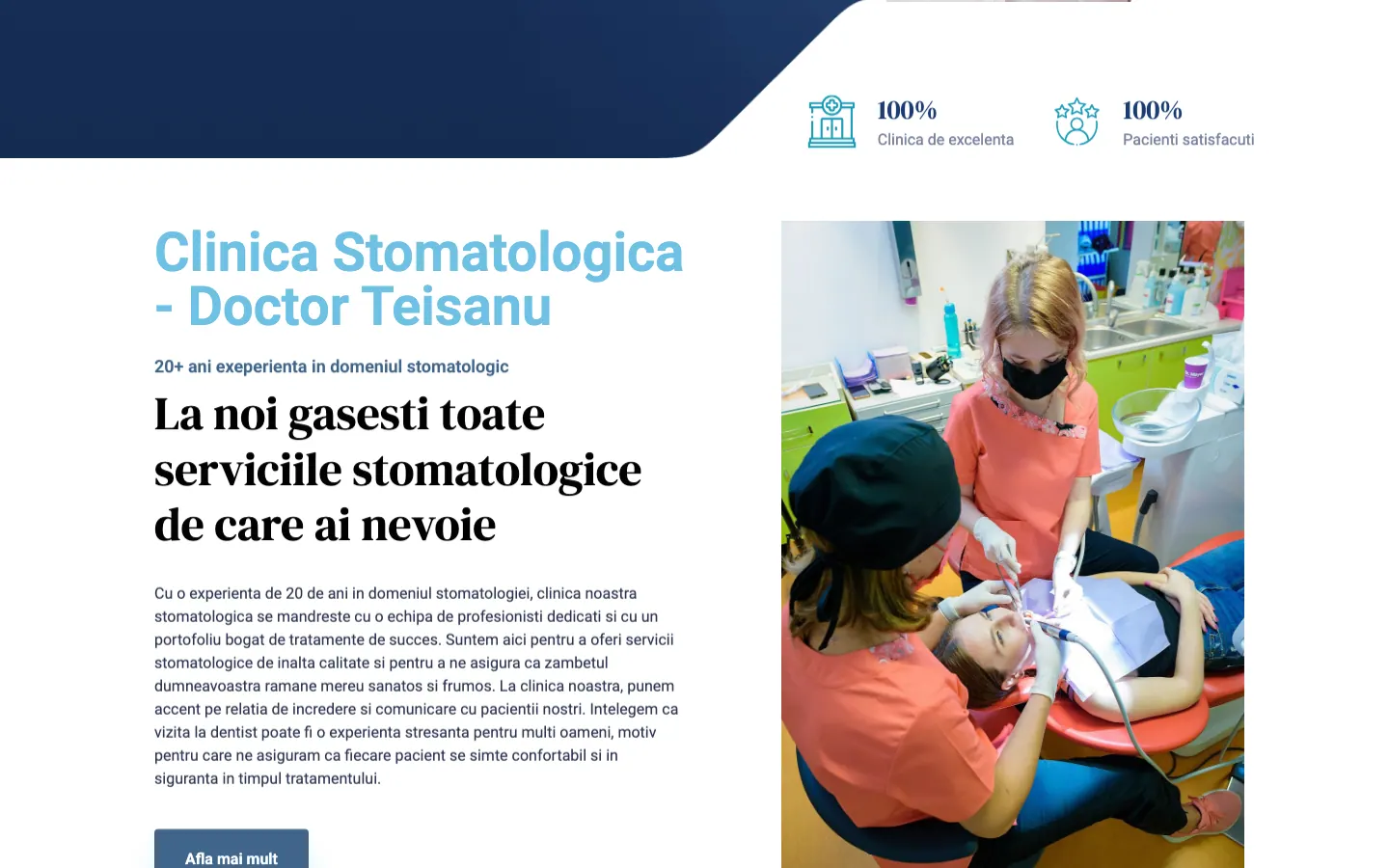 Captură de ecran a site-ului Clinica Doctor Teișanu, continuarea paginii principale