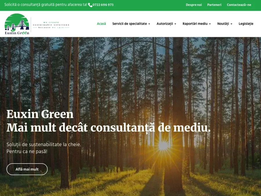Captură de ecran a site-ului Euxin Green, pagina principală