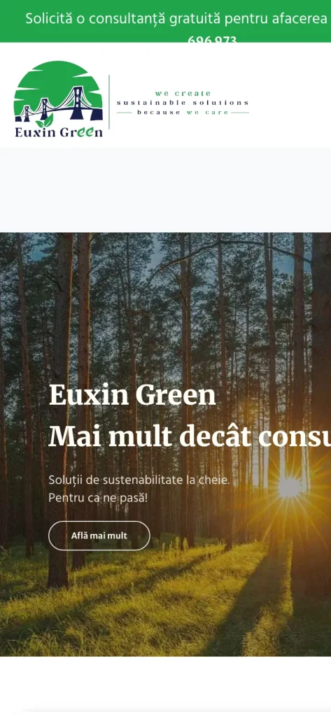 Captură de ecran a site-ului Euxin Green, versiunea pentru telefon