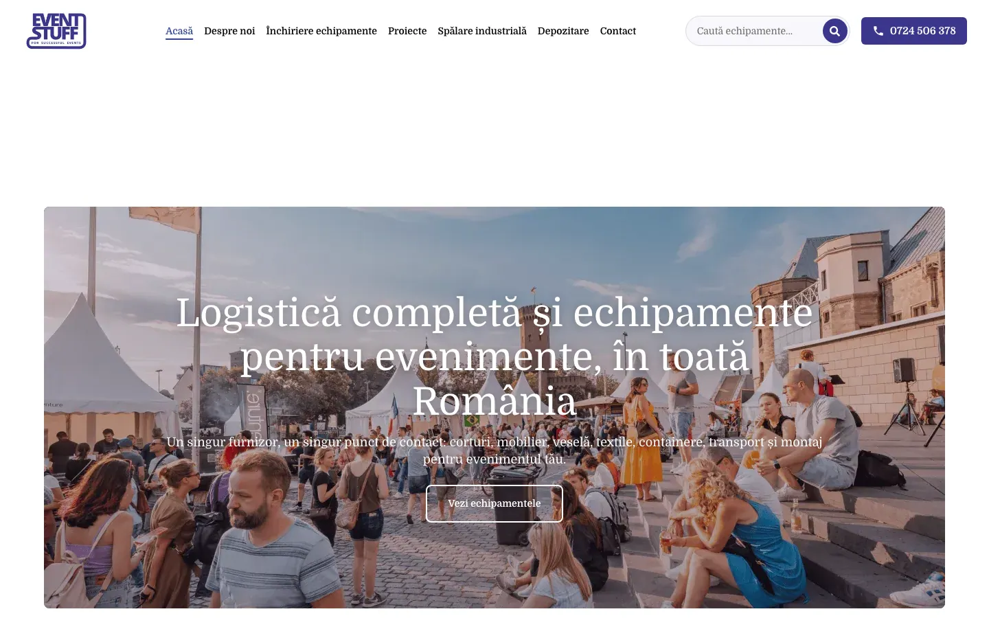 Captură de ecran a site-ului Event Stuff, pagina principală