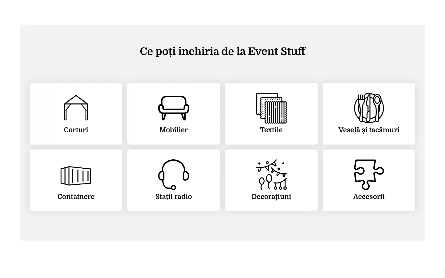 Captură de ecran a site-ului Event Stuff, continuarea paginii principale