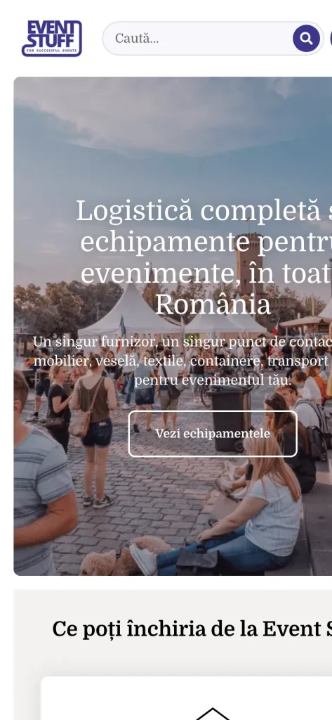Captură de ecran a site-ului Event Stuff, versiunea pentru telefon