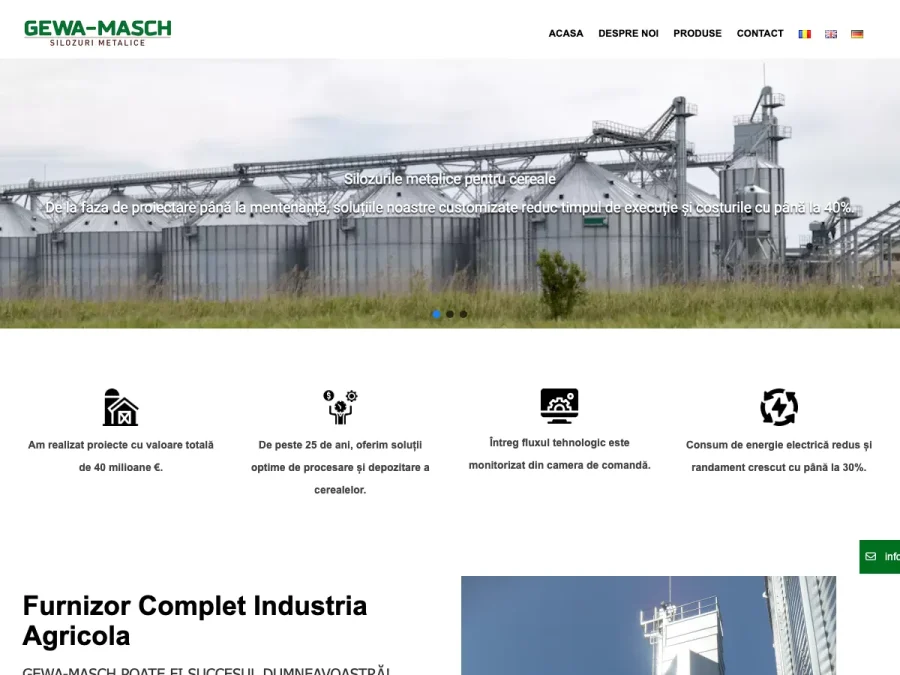 Captură de ecran a site-ului Gewa Masch, pagina principală
