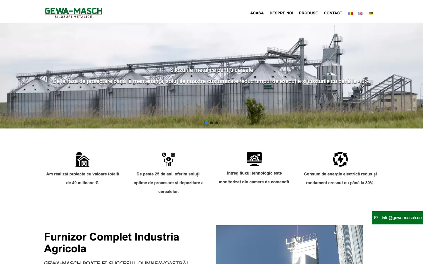 Captură de ecran a site-ului Gewa Masch, pagina principală