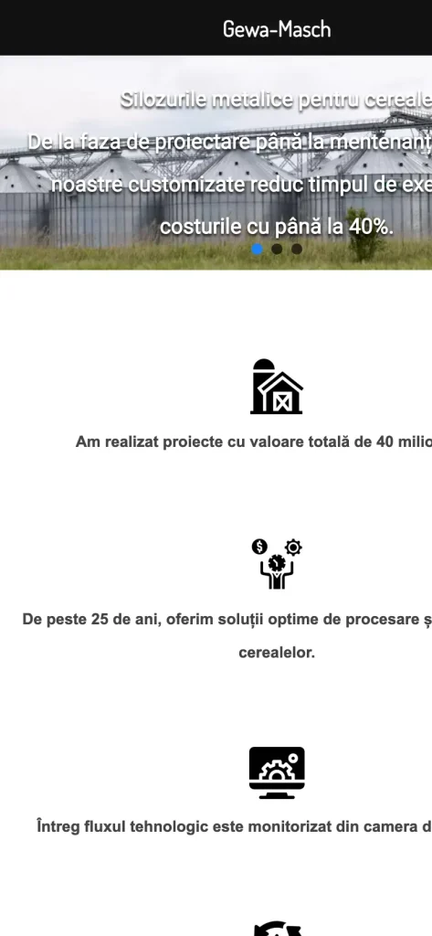 Captură de ecran a site-ului Gewa Masch, versiunea pentru telefon