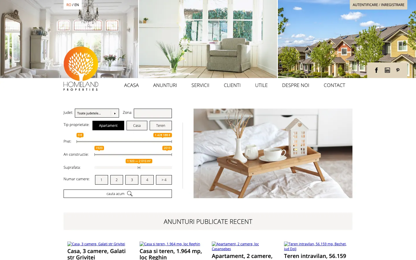 Captură din arhiva web a site-ului Homeland Properties, pagina principală