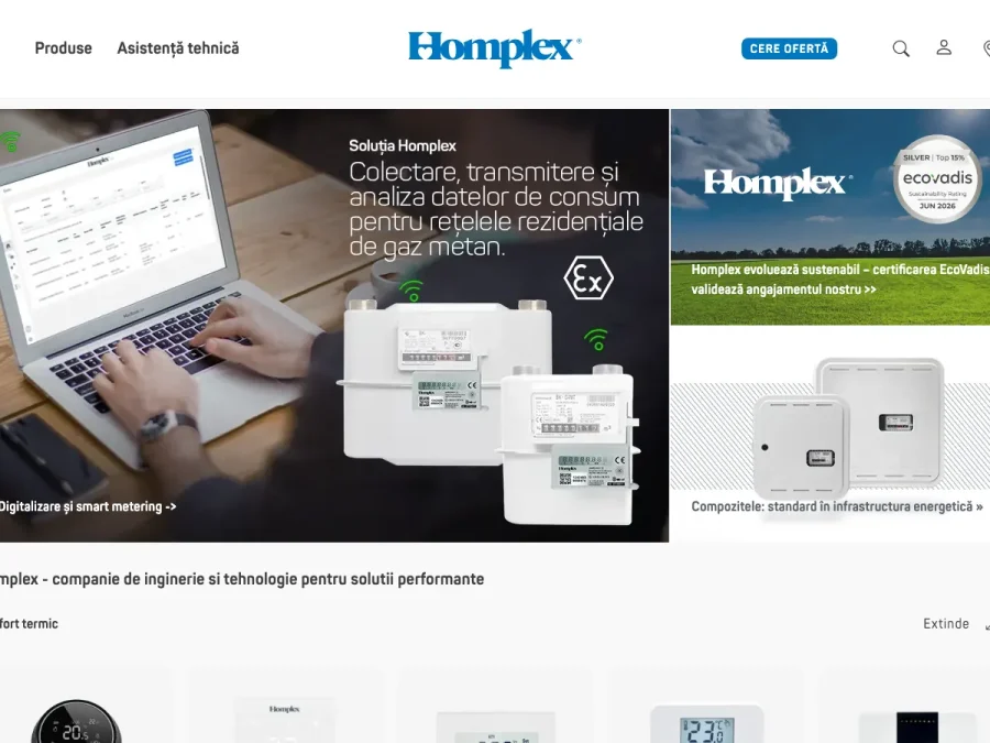 Captură de ecran a site-ului Homplex, pagina principală