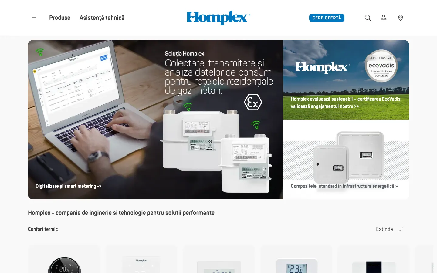 Captură de ecran a site-ului Homplex, pagina principală