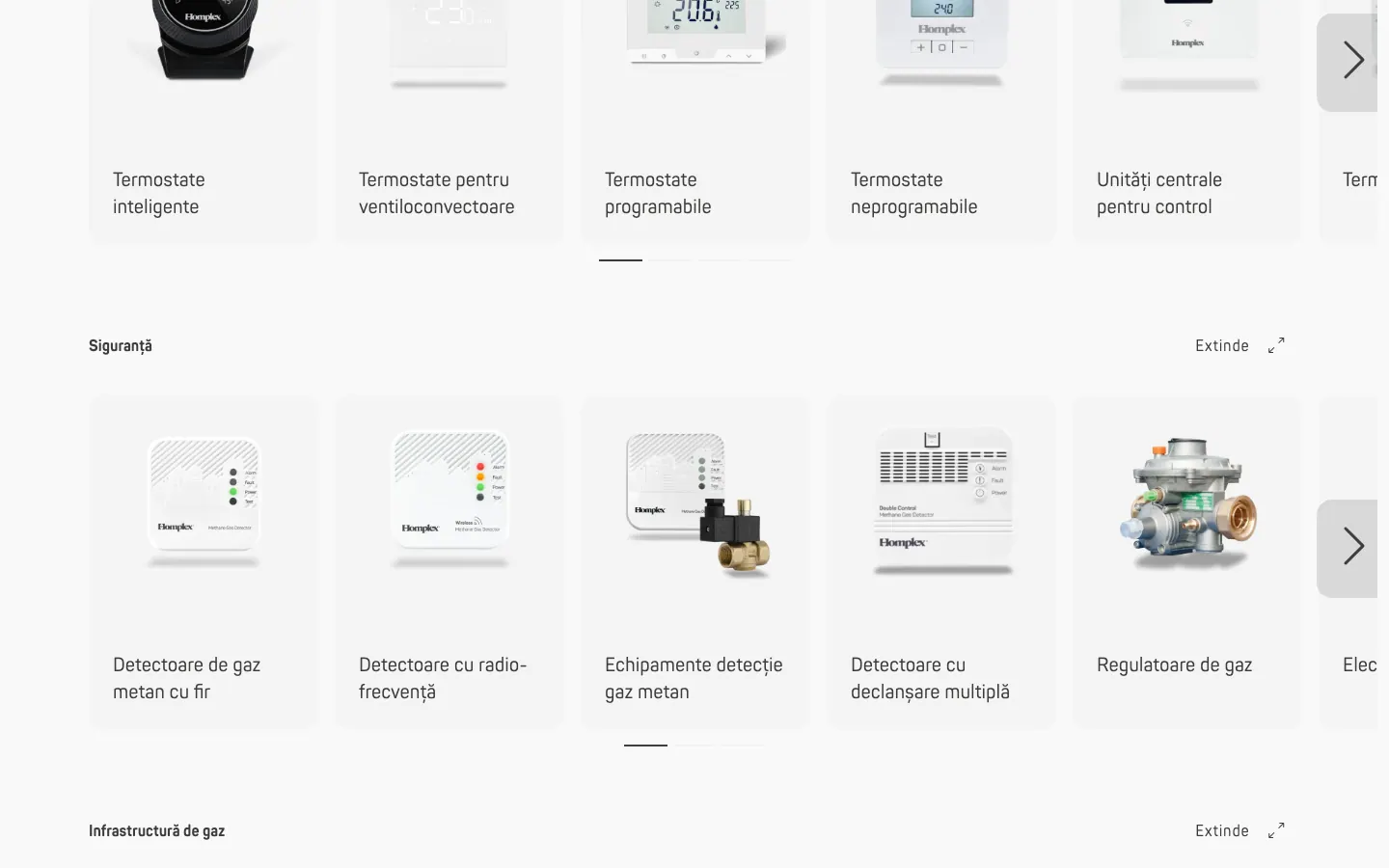 Captură de ecran a site-ului Homplex, continuarea paginii principale