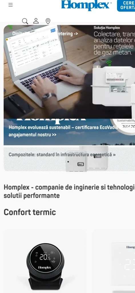 Captură de ecran a site-ului Homplex, versiunea pentru telefon