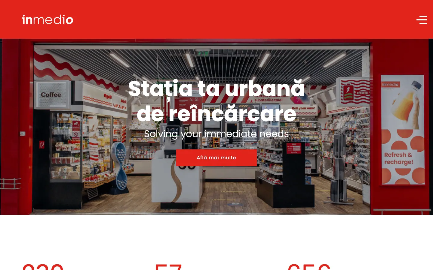 Captură de ecran a site-ului Inmedio, pagina principală
