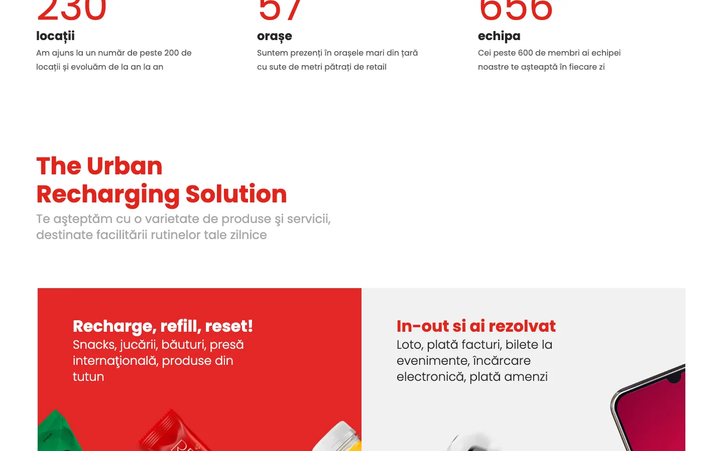 Captură de ecran a site-ului Inmedio, continuarea paginii principale