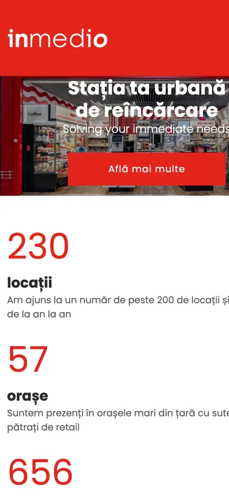 Captură de ecran a site-ului Inmedio, versiunea pentru telefon