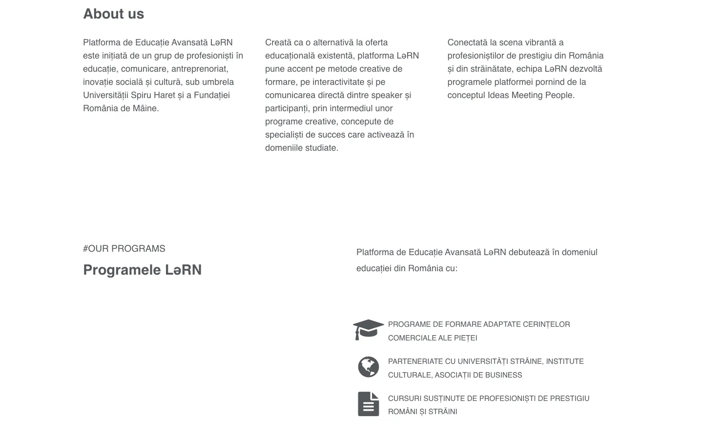 Captură de ecran a site-ului LəRN, continuarea paginii principale