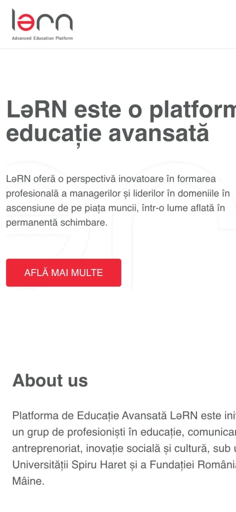 Captură de ecran a site-ului LəRN, versiunea pentru telefon