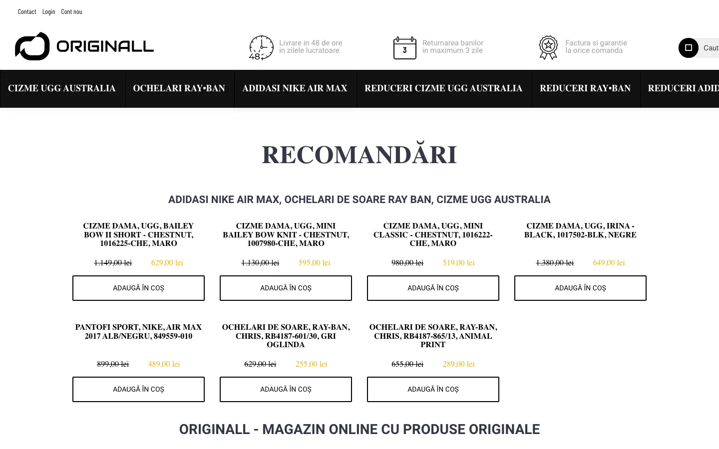 Captură din arhiva web a site-ului Originall, pagina principală