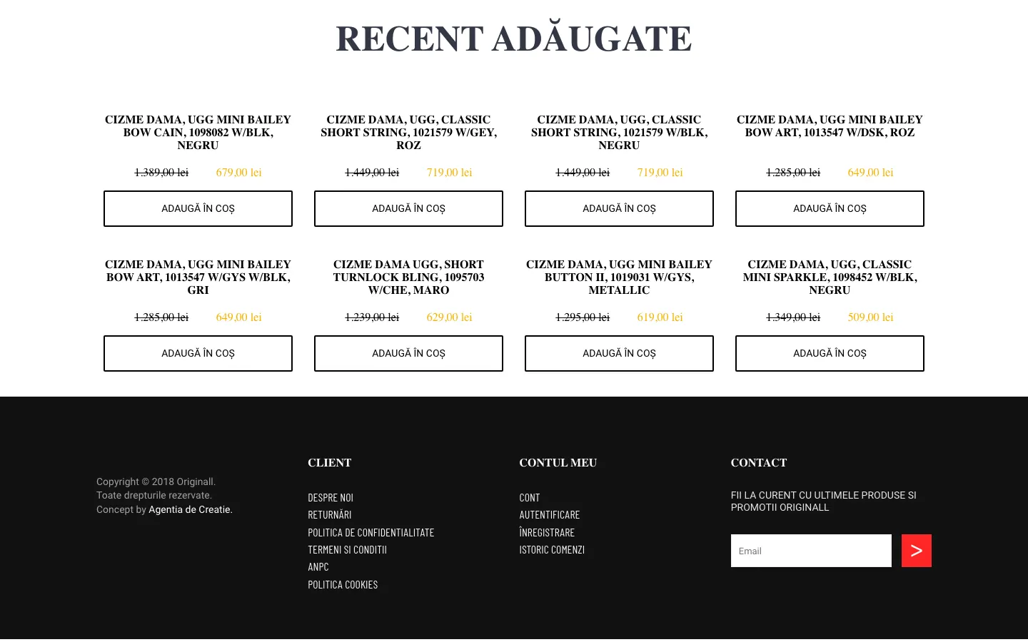 Captură din arhiva web a site-ului Originall, continuarea paginii principale