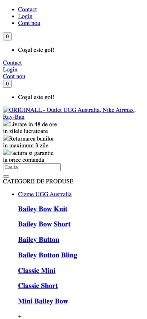 Captură din arhiva web a site-ului Originall, versiunea pentru telefon
