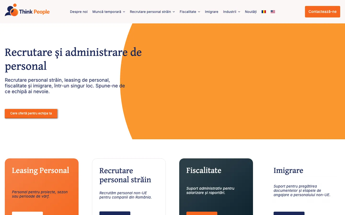 Captură de ecran a site-ului Think People, pagina principală