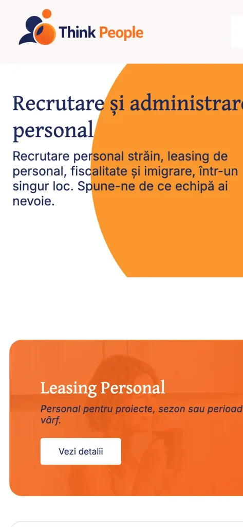 Captură de ecran a site-ului Think People, versiunea pentru telefon