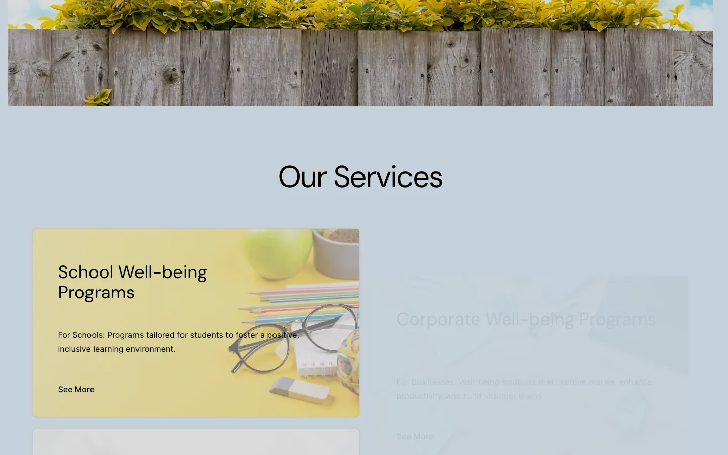 Captură de ecran a site-ului Trivsel Space, continuarea paginii principale