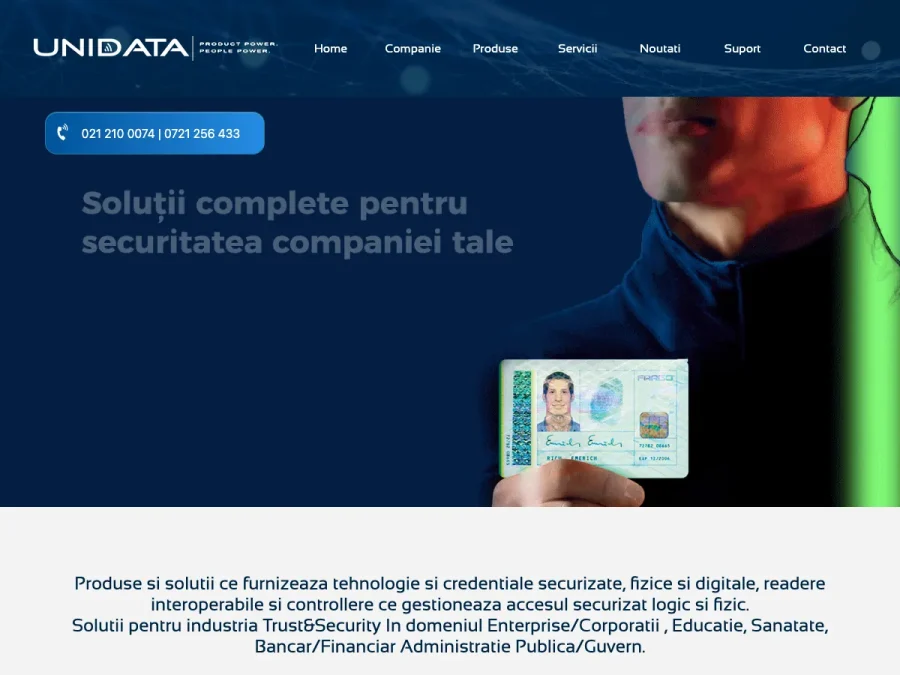 Captură de ecran a site-ului Unidata, pagina principală