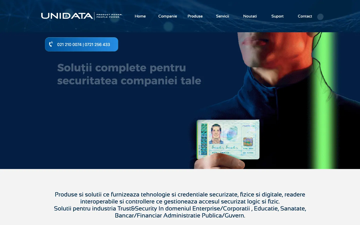 Captură de ecran a site-ului Unidata, pagina principală