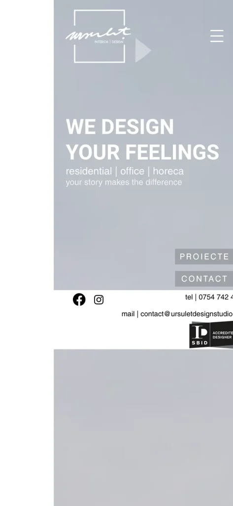 Captură de ecran a site-ului Ursulet Design Studio, versiunea pentru telefon
